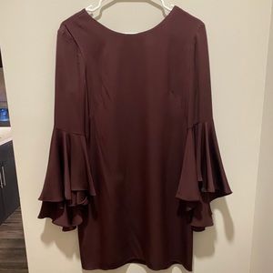 Milly Silk Burgundy Shift Dreas with Sleeve Detail